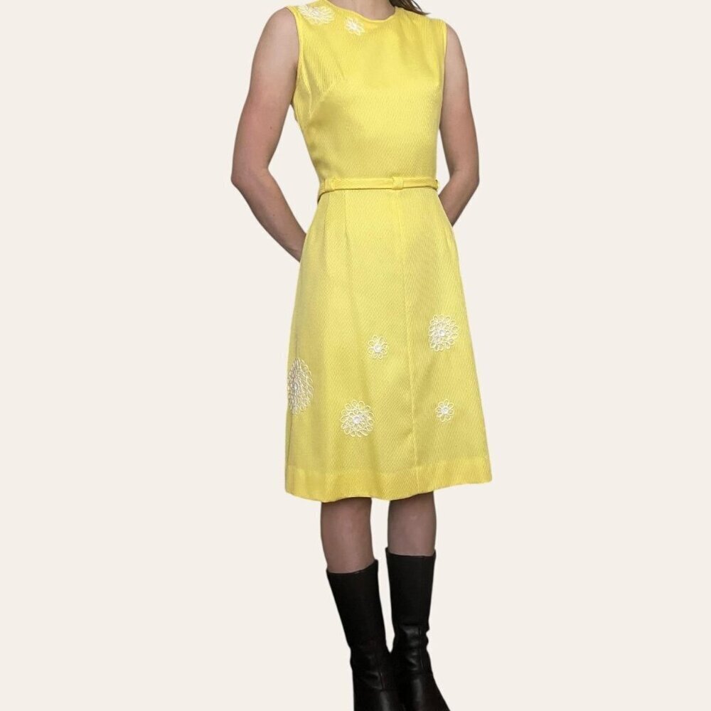60s vintage yellow belted midi dress - Pat Premo California/Galey & Lord
